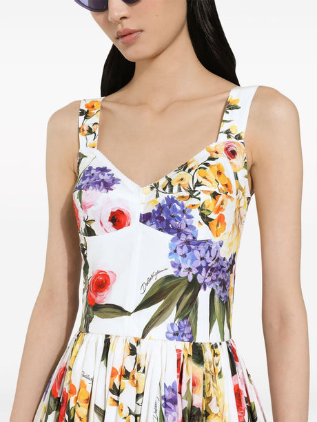 DOLCE & GABBANA Floral Print Cotton Mini Dress with Bustier-Style Neckline