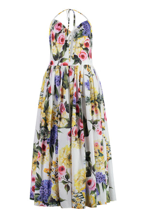 DOLCE & GABBANA Floral Printed Cotton Dress with Bow Detail