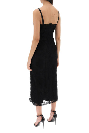 DOLCE & GABBANA Fitted Lace Midi Dress with Slit for Women