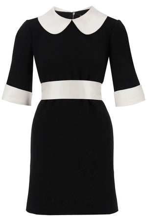 Elegant Black Wool Dress with Peter Pan Collar and Snap-Button Belt