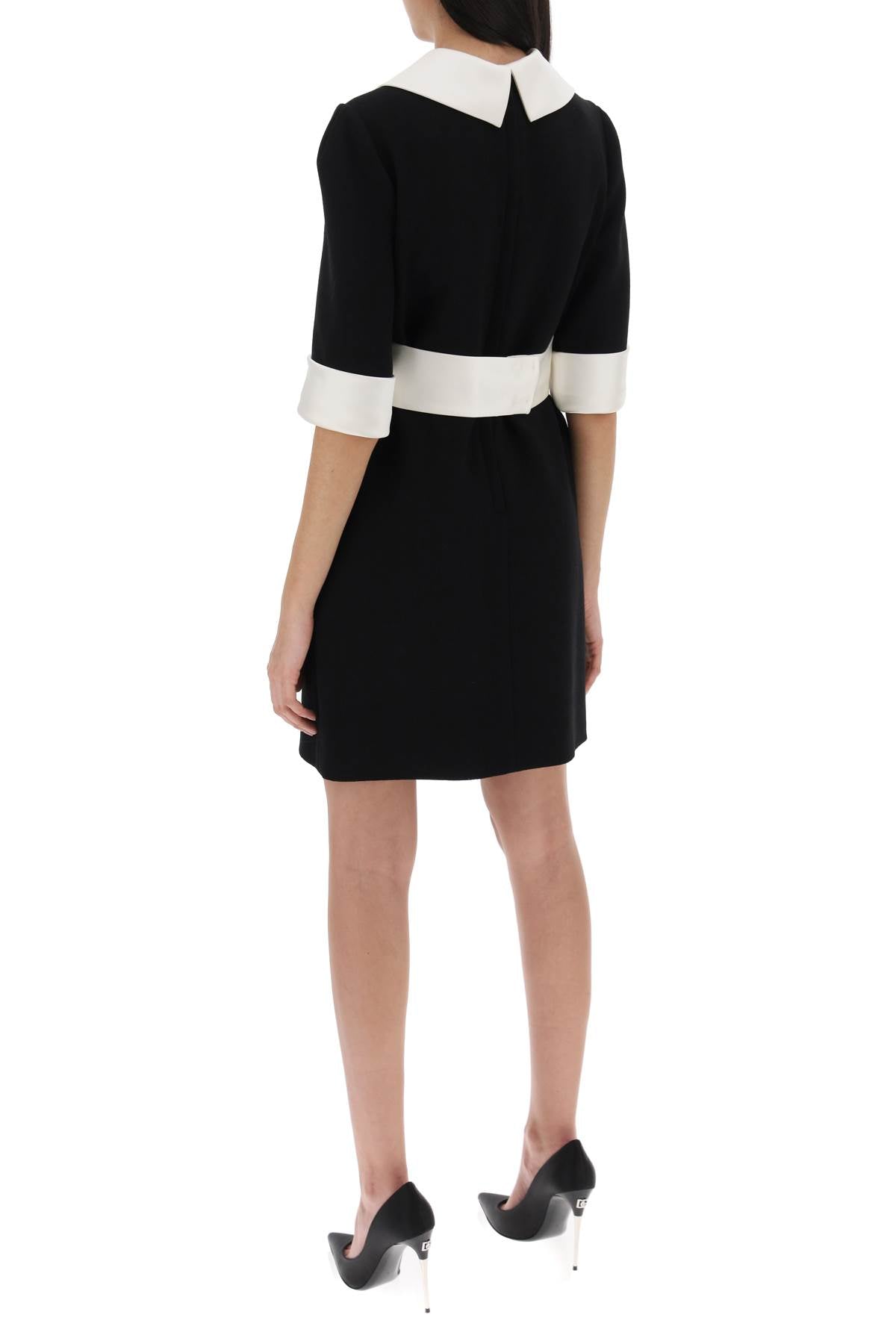 Elegant Black Wool Dress with Peter Pan Collar and Snap-Button Belt