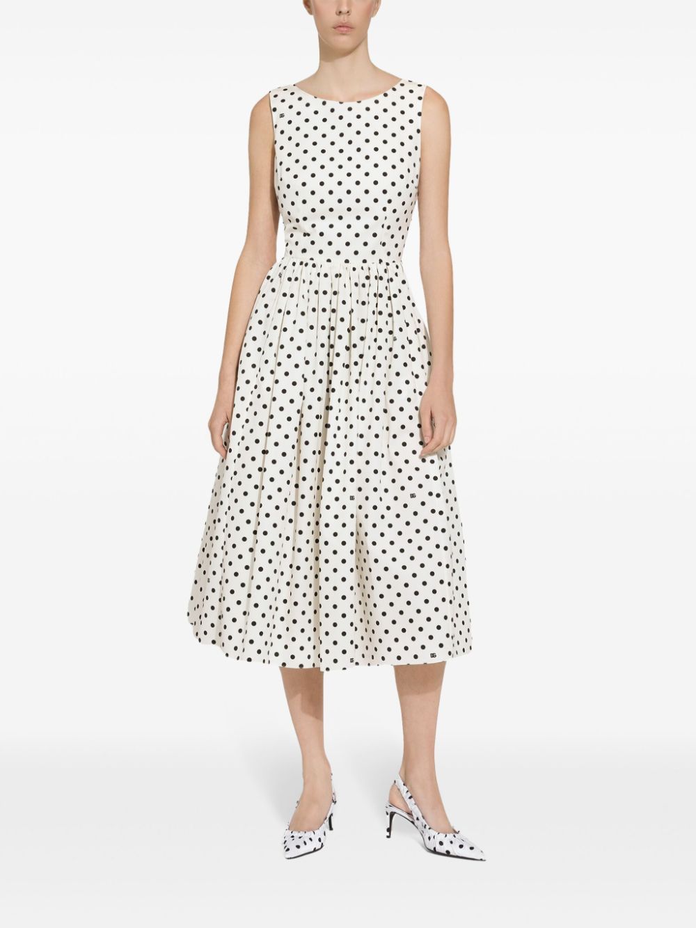 DOLCE & GABBANA Chic Polka Dot Midi Cotton Dress