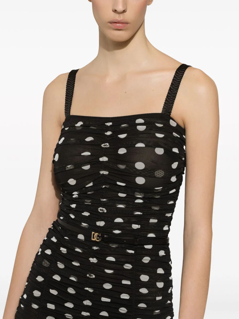 DOLCE & GABBANA Elegant Black Polka Dot Midi Dress