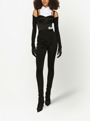 DOLCE & GABBANA Black Corset Top with White Cotton Collar Insert for Women in SS23