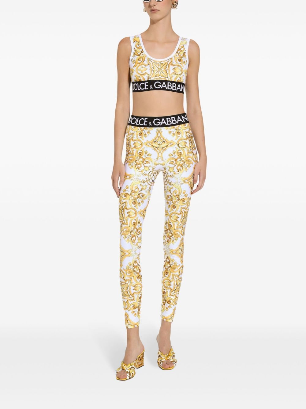 DOLCE & GABBANA Canary Yellow Majolica Print Sports Crop Top