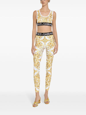 DOLCE & GABBANA Canary Yellow Majolica Print Sports Crop Top