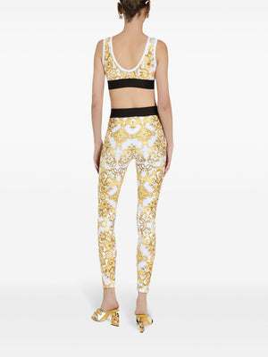 DOLCE & GABBANA Canary Yellow Majolica Print Sports Crop Top