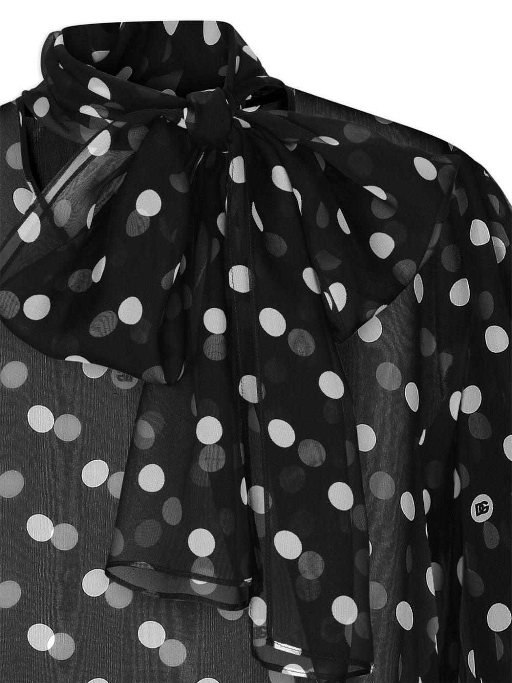 DOLCE & GABBANA Elegant Polka Dot Silk Blouse with Pussy-Bow Neck