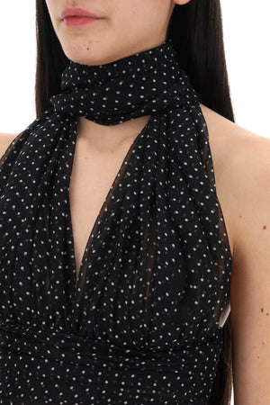 DOLCE & GABBANA Elegant Black and White Polka-Dot Chiffon Top with Scarf Detail