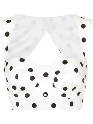 DOLCE & GABBANA Polka Dot Sweetheart Sleeveless Crop Top