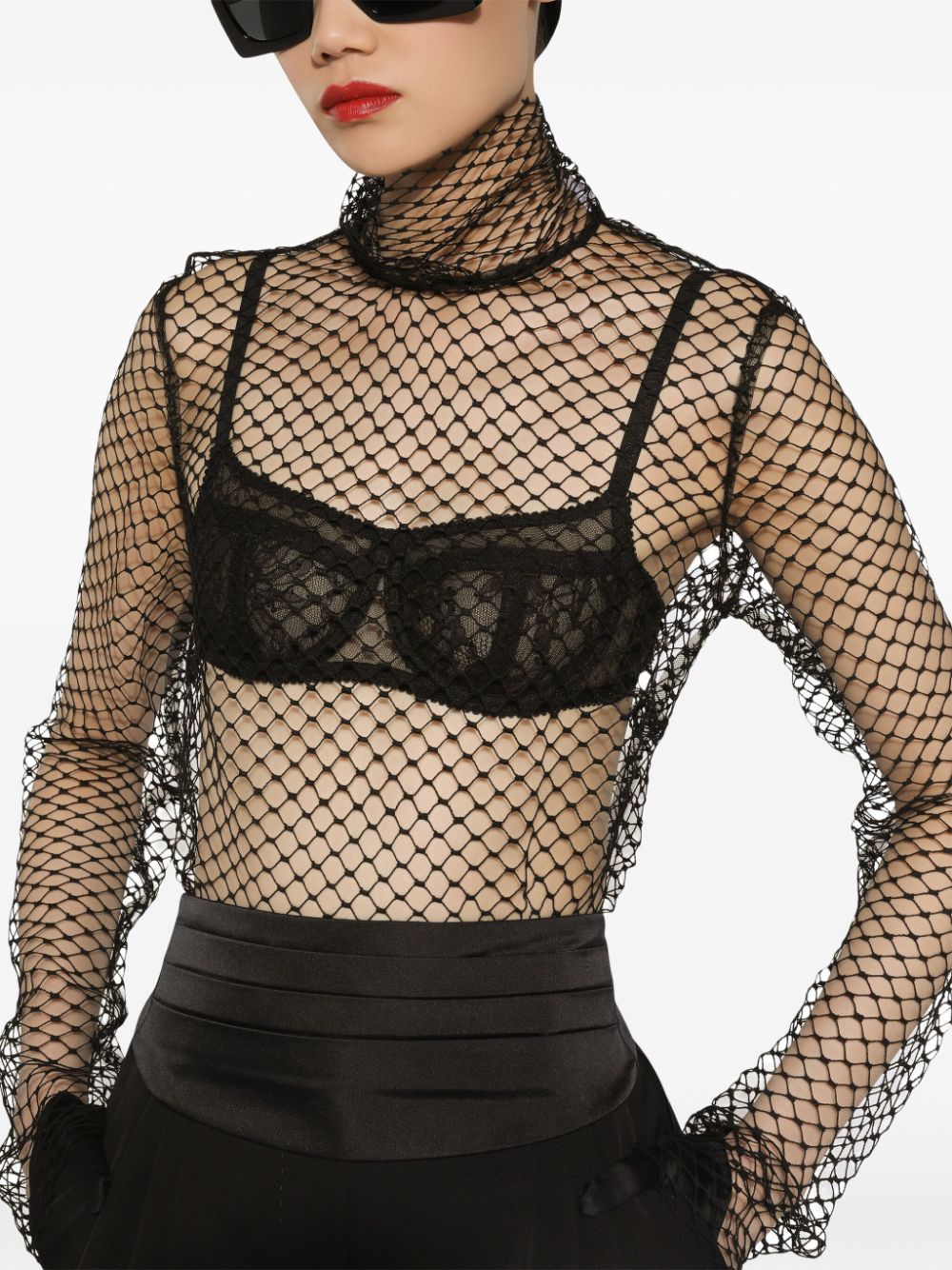 DOLCE & GABBANA High Neck Black Mesh Design Top for Women