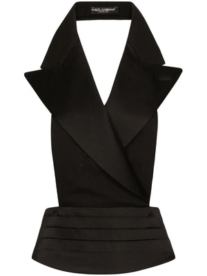 DOLCE & GABBANA BLACK SILK SATIN WEAVE DRAPED PANEL TOP