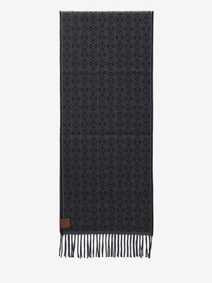 Black and Grey Cashmere Scarf with All-Over Anagram Motif for Men