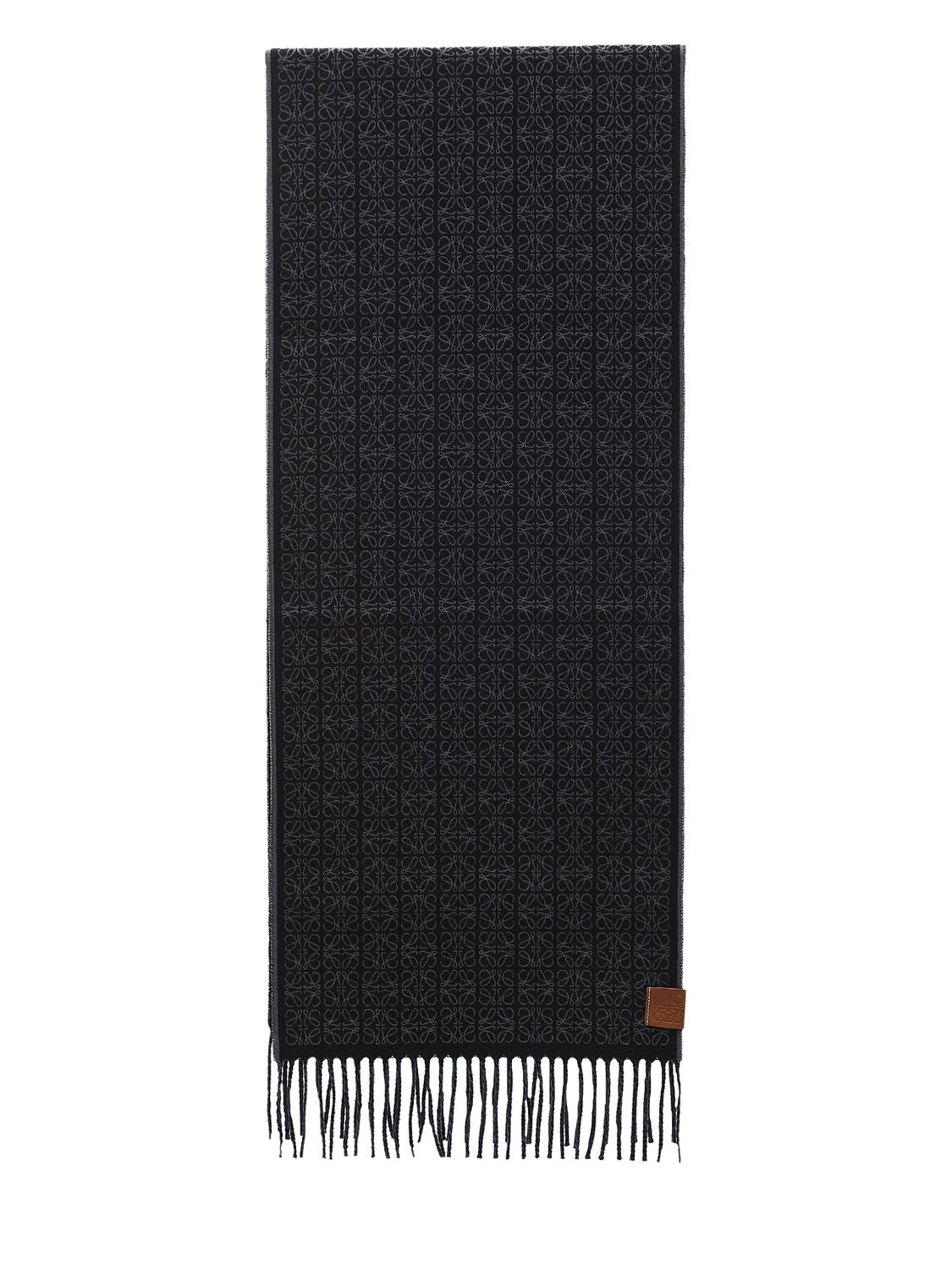 Black and Grey Cashmere Scarf with All-Over Anagram Motif for Men