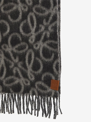 LOEWE Elegant Grey and Black Alpaca Blend Scarf 37x200cm