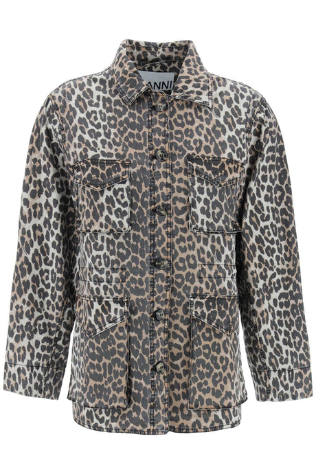 GANNI Leopard Print Canvas Overshirt - Relaxed Fit