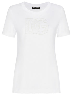 DOLCE & GABBANA White Lace Logo T-Shirt for Women