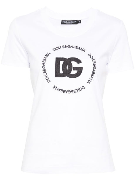 DOLCE & GABBANA Women's Ribbed Collar Cotton T-Shirt in White - SS24 Collection