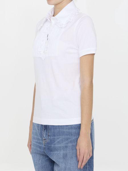 DOLCE & GABBANA White Polo Shirt with Harness and Lace Trim for Women