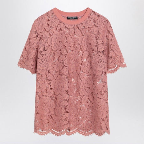 DOLCE & GABBANA Lace T-Shirt with Ribbed Neckline - SS25