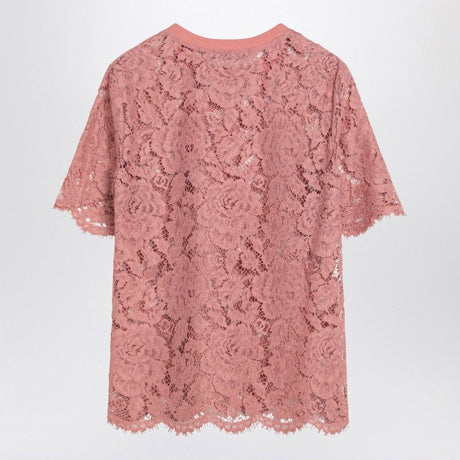 DOLCE & GABBANA Lace T-Shirt with Ribbed Neckline - SS25