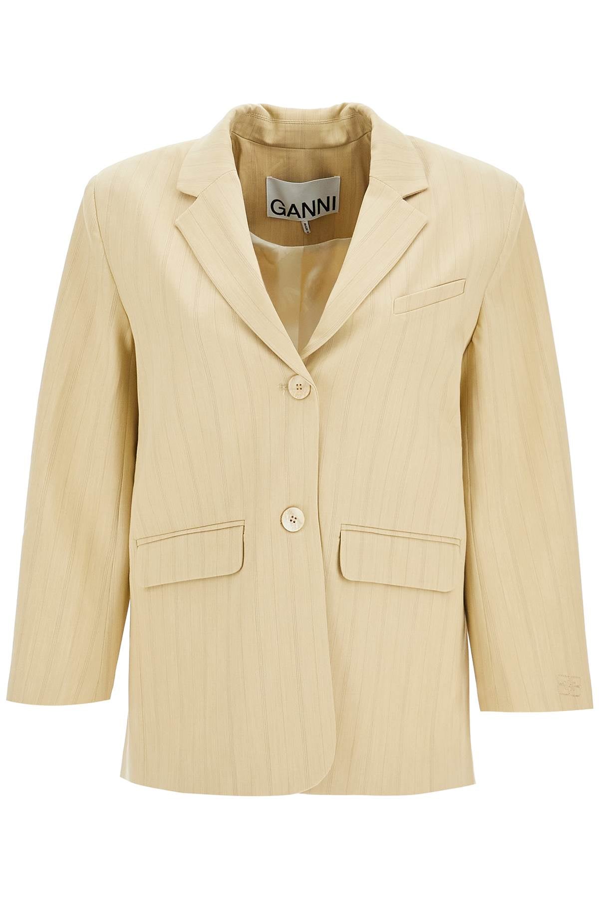 GANNI Contemporary Striped Twill Blazer with Padded Shoulders