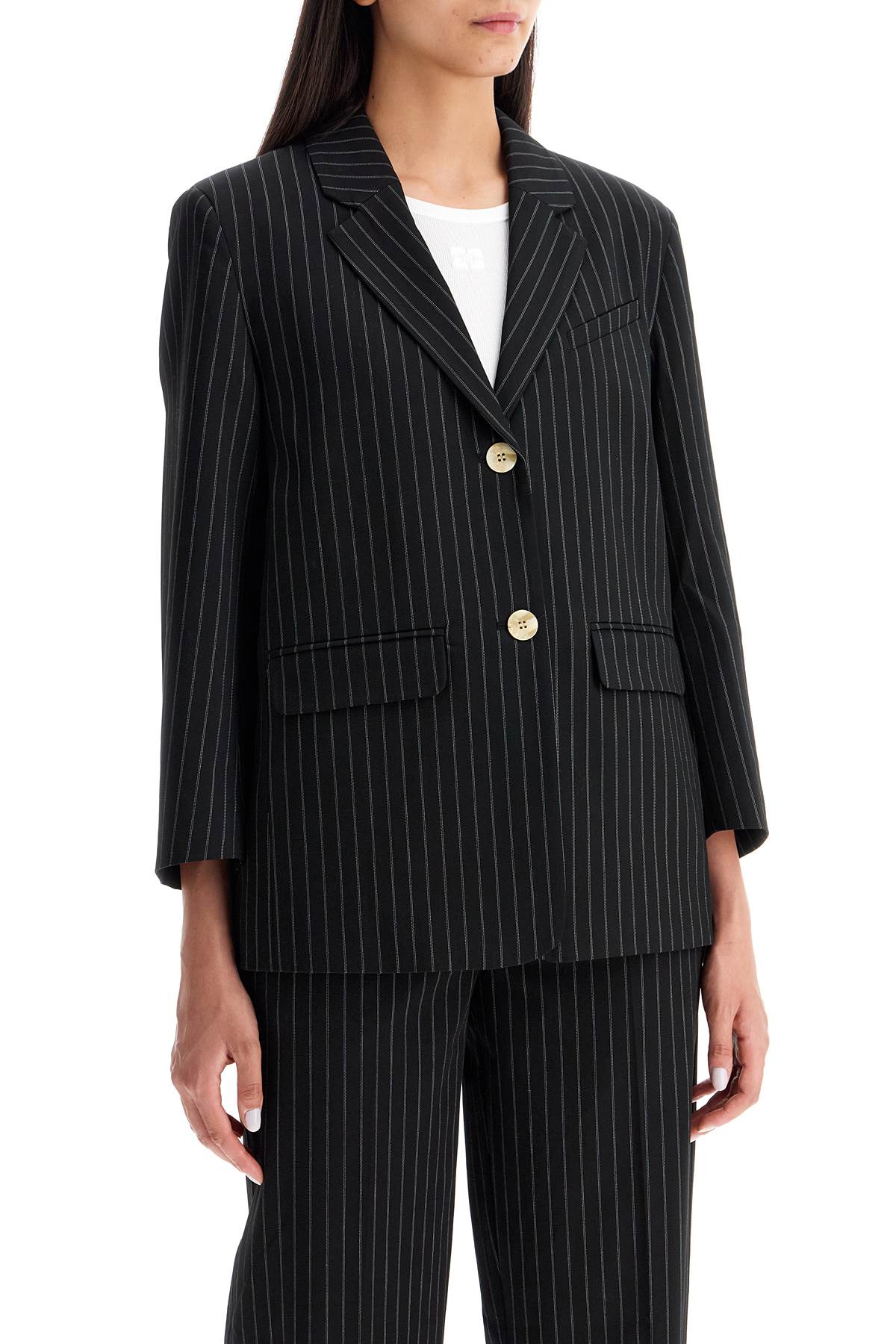 GANNI Contemporary Striped Boxy Blazer with 7/8 Sleeves