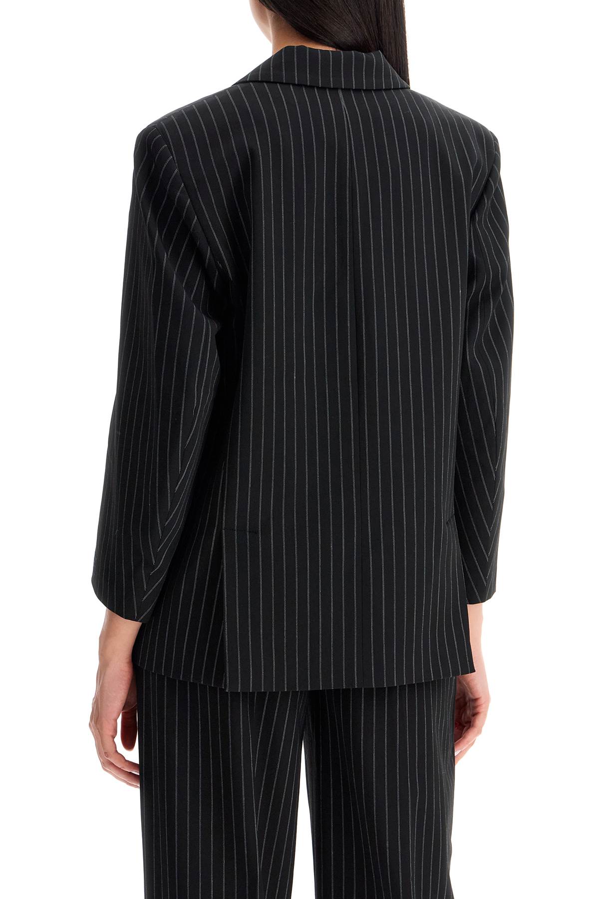 GANNI Contemporary Striped Boxy Blazer with 7/8 Sleeves