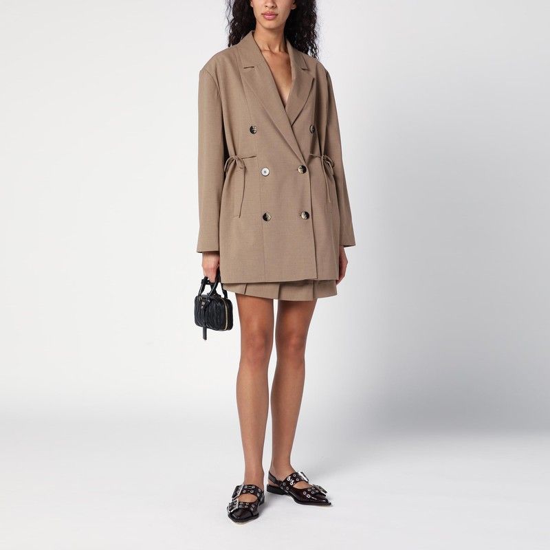 GANNI Double-Breasted Overcoat Jacket - Women's Oversized Fit