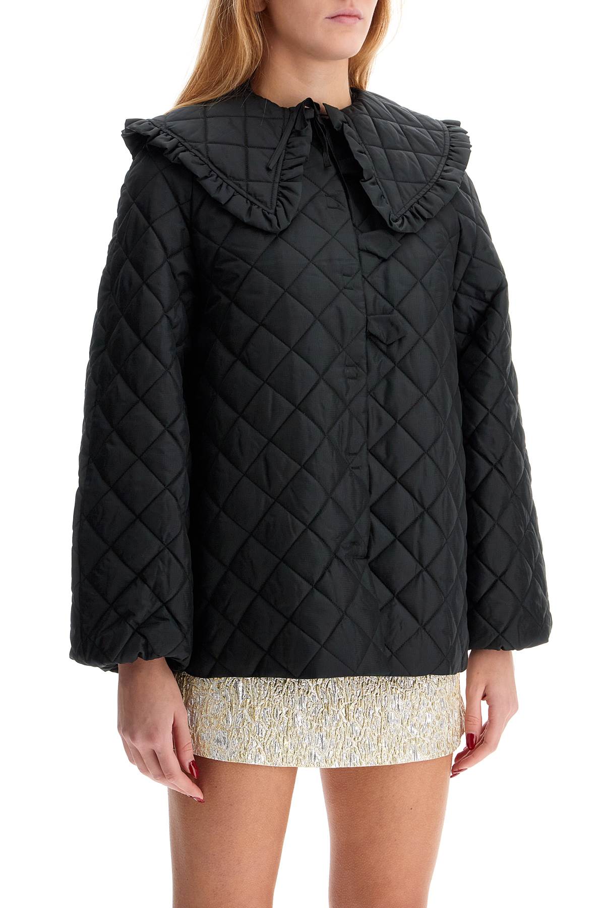 GANNI Quilted Ripstop Jacket with Exaggerated Collar