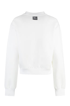 DOLCE & GABBANA Women's White Cotton Sweatshirt with Ribbed Edges - SS24