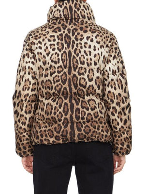 Beige Leopard Print Short Down Jacket for Women