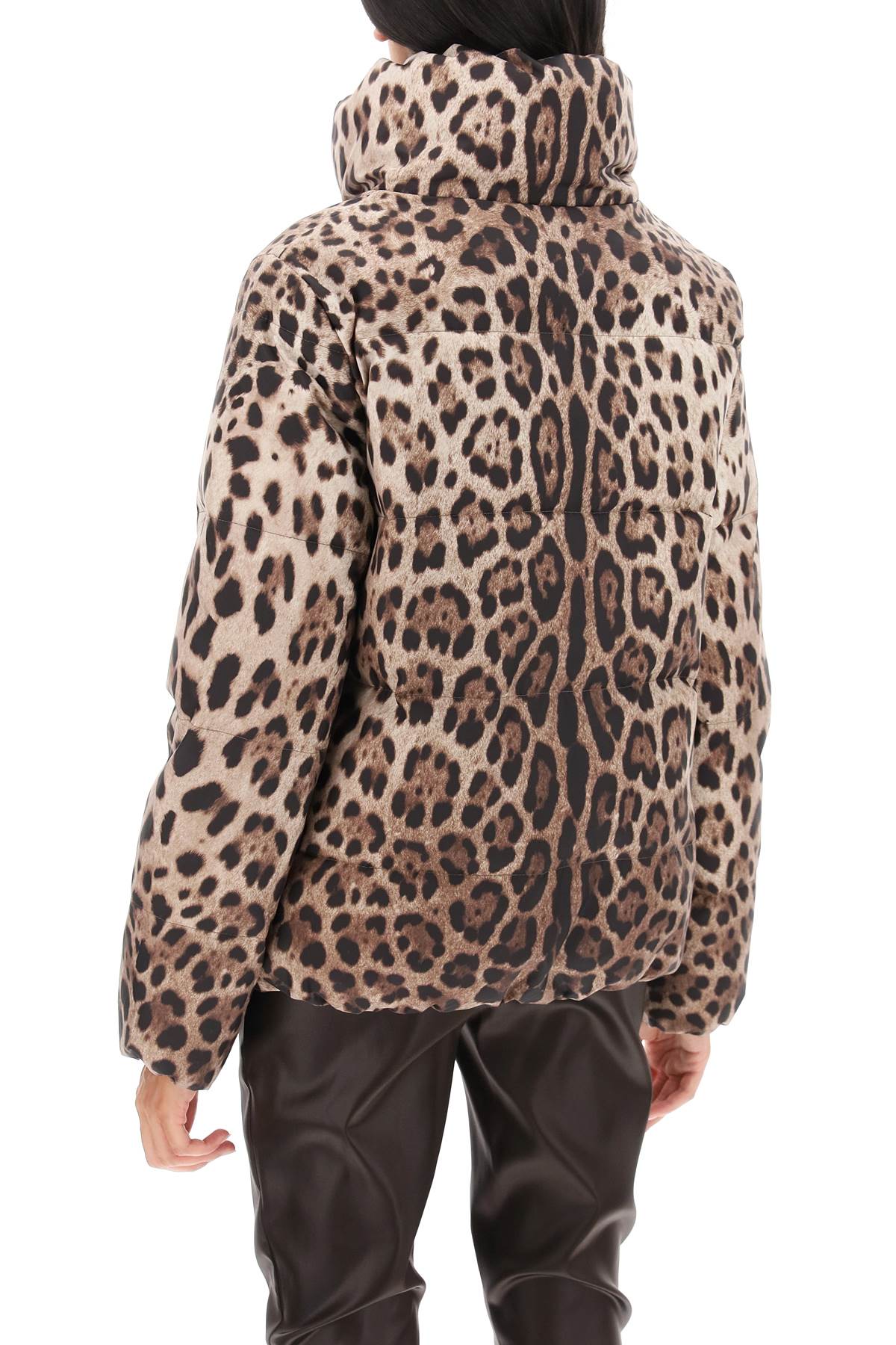 Beige Leopard Print Short Down Jacket for Women