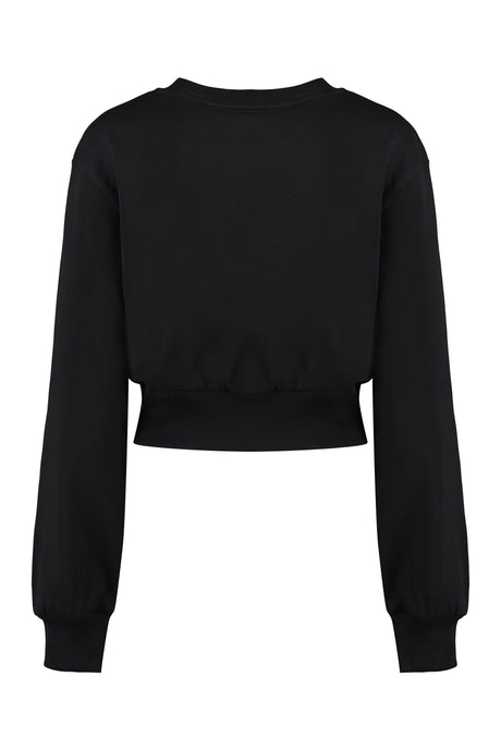 時尚黑色羅紋細節棉質短毛衣，女款 - FW23