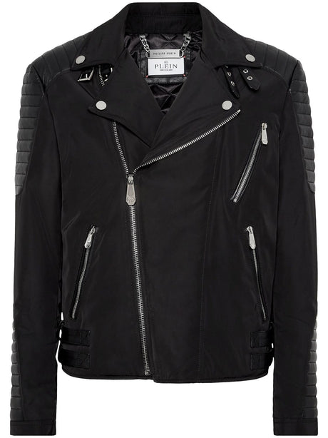 PHILIPP PLEIN Men's Padded-Detail Leather Biker Jacket