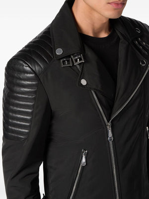 PHILIPP PLEIN Men's Padded-Detail Leather Biker Jacket