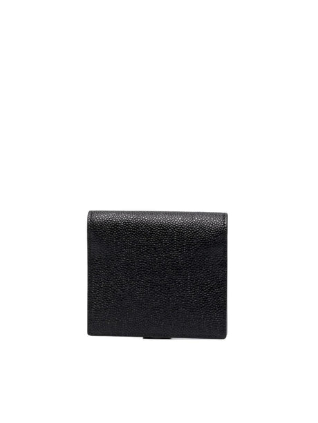 THOM BROWNE Mini 3-Bow Card Holder with Chain Strap in Pebble Grain Leather