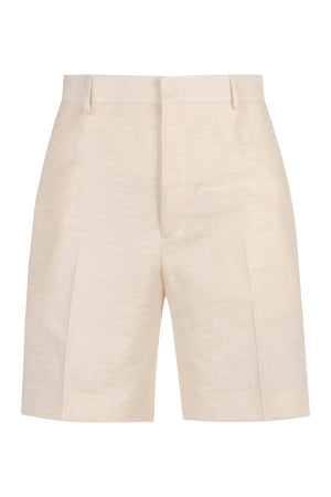 FENDI Men's White Cotton and Linen Bermuda Shorts for SS24