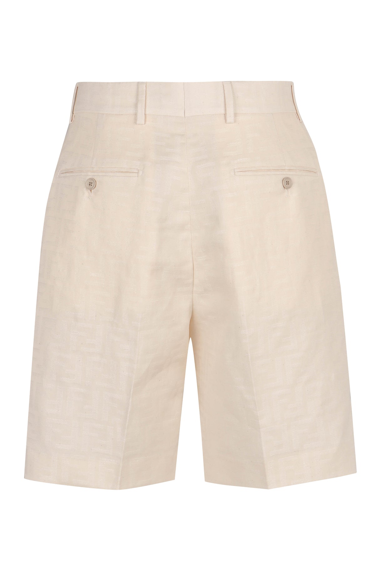 FENDI Men's White Cotton and Linen Bermuda Shorts for SS24