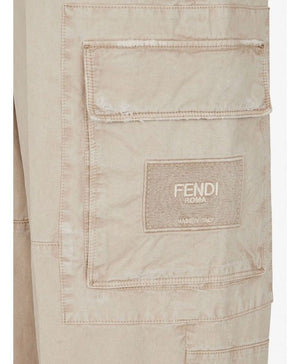 FENDI Men's Cotton Logo Cargo Pants - Adjustable Ankles, Nude & Neutrals