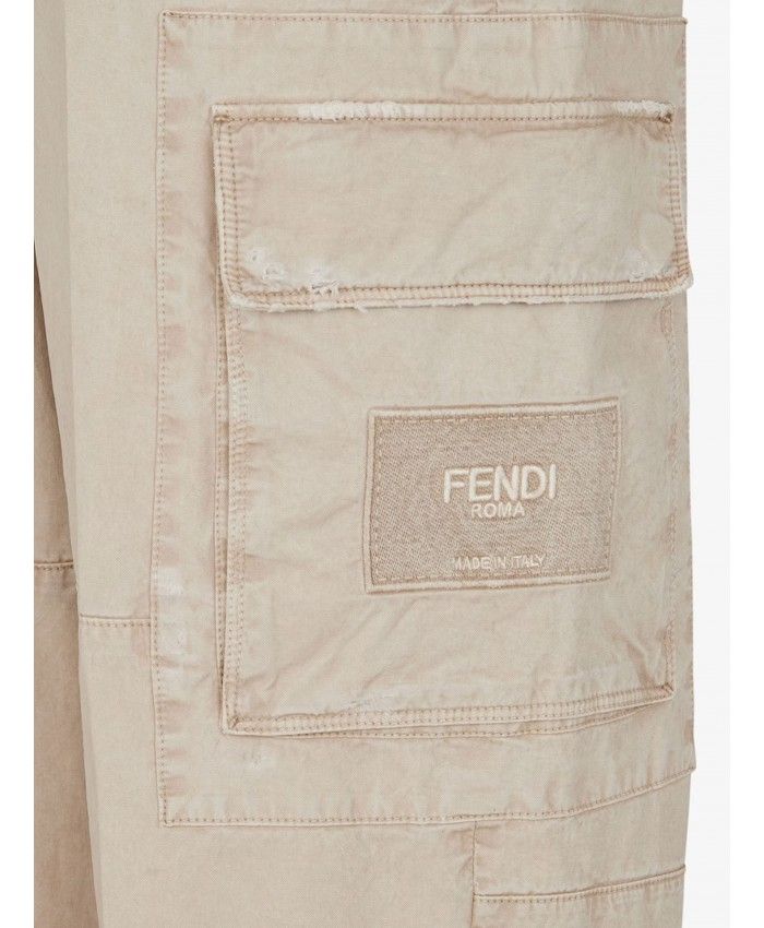 FENDI Beige Cotton Gabardine Trousers for Men
