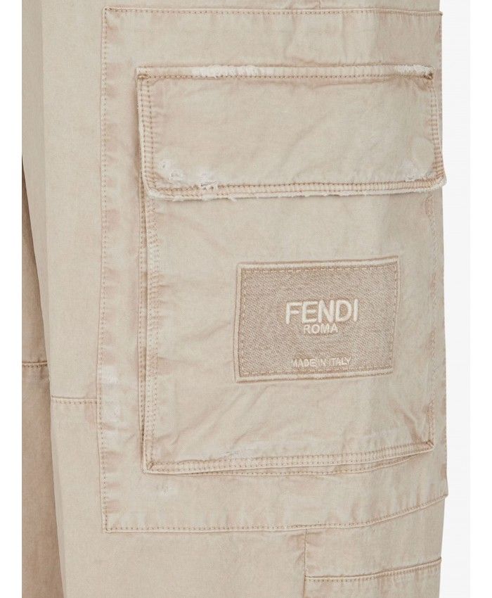 FENDI Men's Cotton Logo Cargo Pants - Adjustable Ankles, Nude & Neutrals