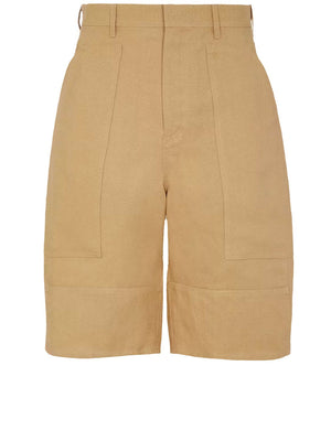 FENDI Beige Canvas Bermuda Shorts with Workwear-Style Pockets