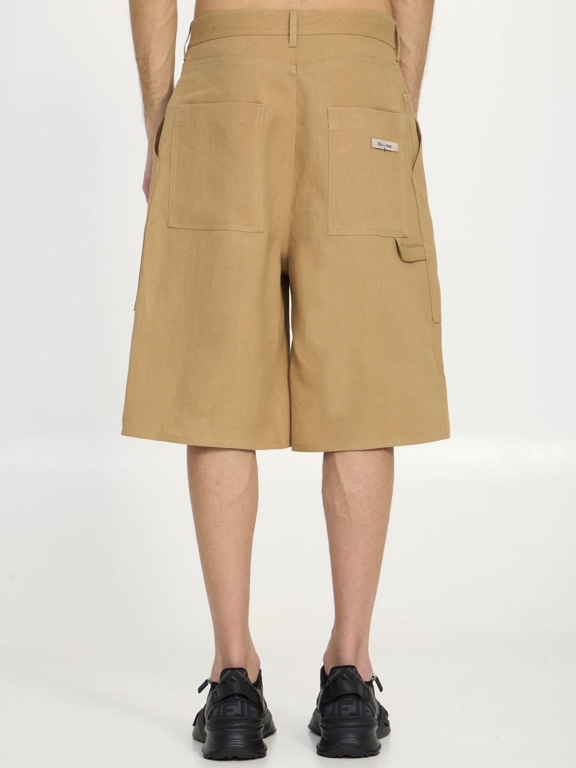 FENDI Beige Canvas Bermuda Shorts with Workwear-Style Pockets