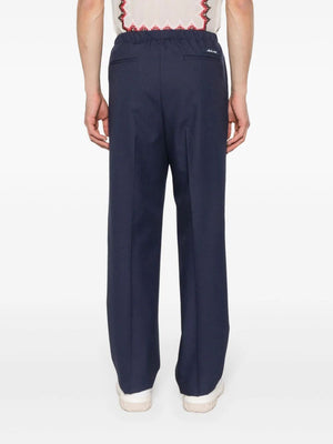 FENDI Navy Pleated Wool Trousers for Men