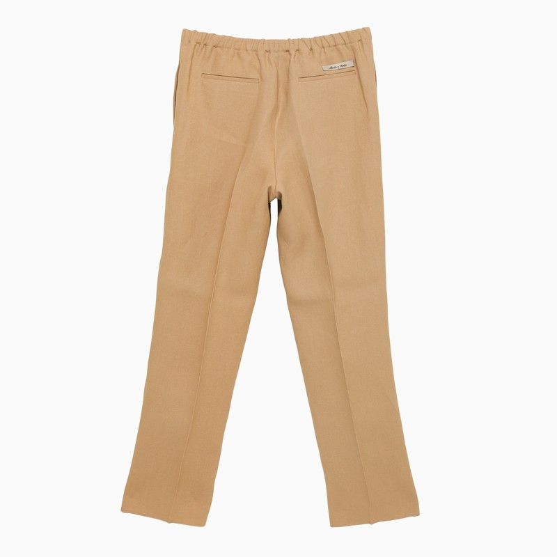 Men's Beige Regular Canvas Trousers with Front Zip and Pockets