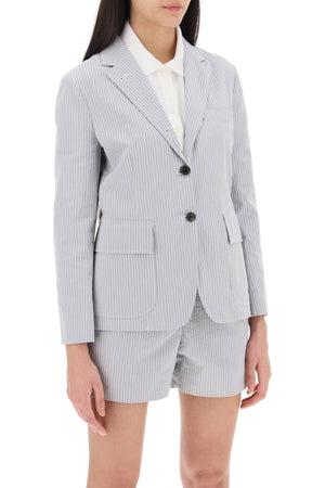 THOM BROWNE Striped Seersucker Single-Breasted Jacket - Grey