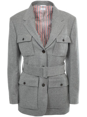 THOM BROWNE Women's Classic Grey Wool Jacket with Adjustable Waistband