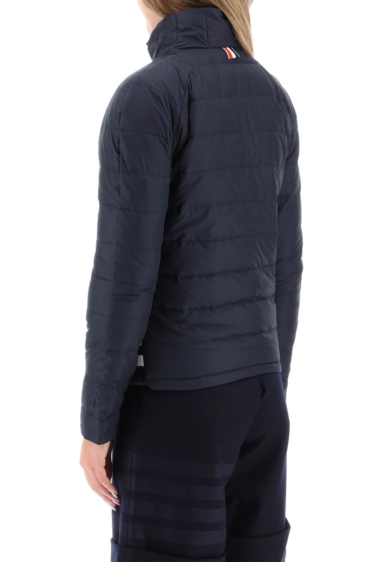 THOM BROWNE Quilted Puffer Jacket with 4-Bar Insert in Blue for Women - FW23 Collection