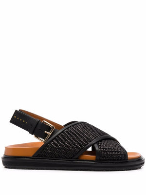 MARNI Raffia and Leather Trim Sandals